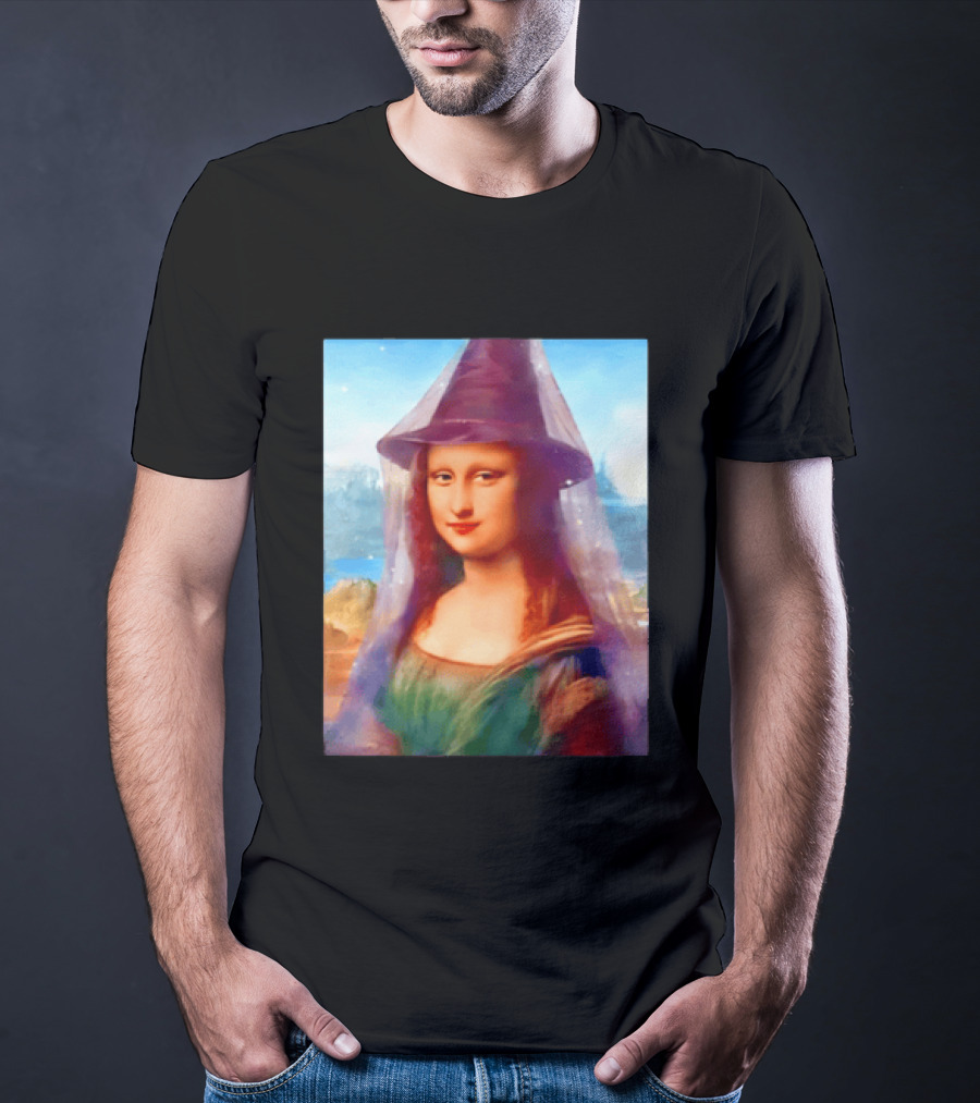 Mona Lisa Witch Hat Magical Painting Twist T-Shirt