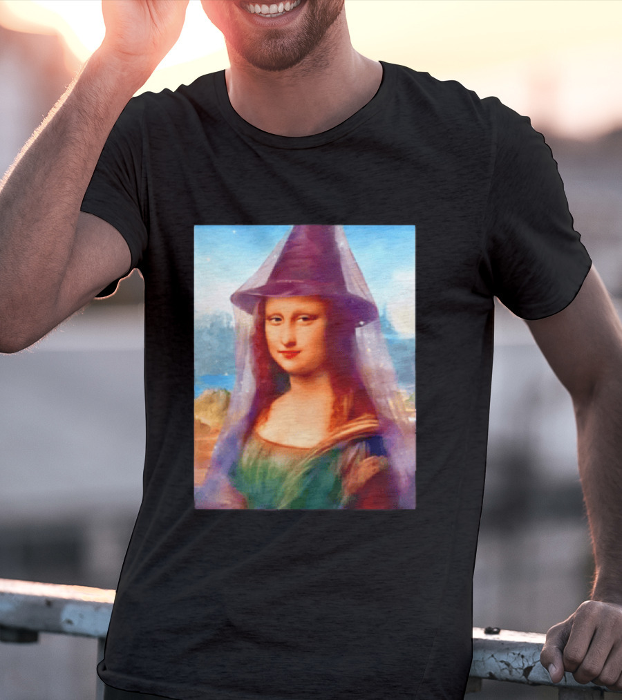 Mona Lisa Witch Hat Magical Painting Twist T-Shirt