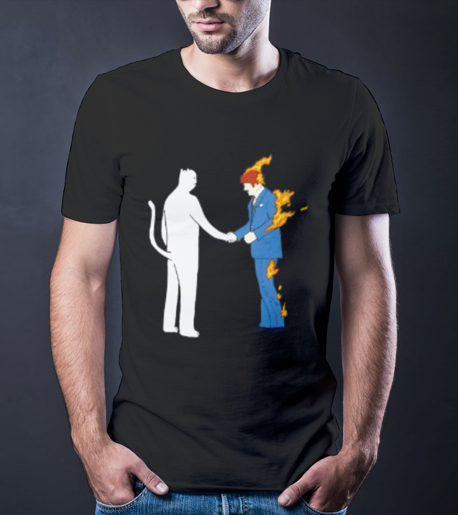 Rip N Dip Cat Handshake Burning Man Suit On Fire T-Shirt