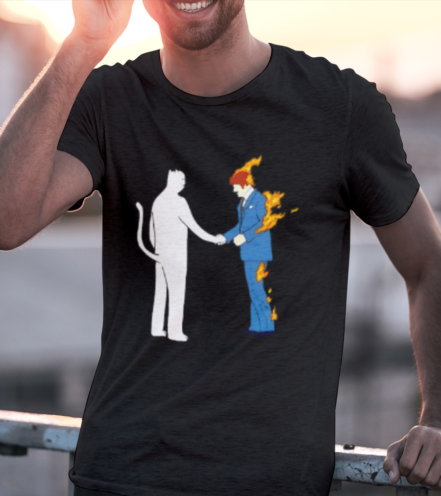 Rip N Dip Cat Handshake Burning Man Suit On Fire T-Shirt