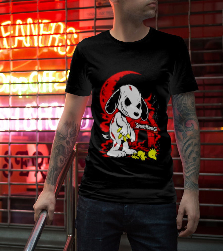 SpookyMamaCo Zombie Snoopy Woodstock Red Moon Halloween T-Shirt