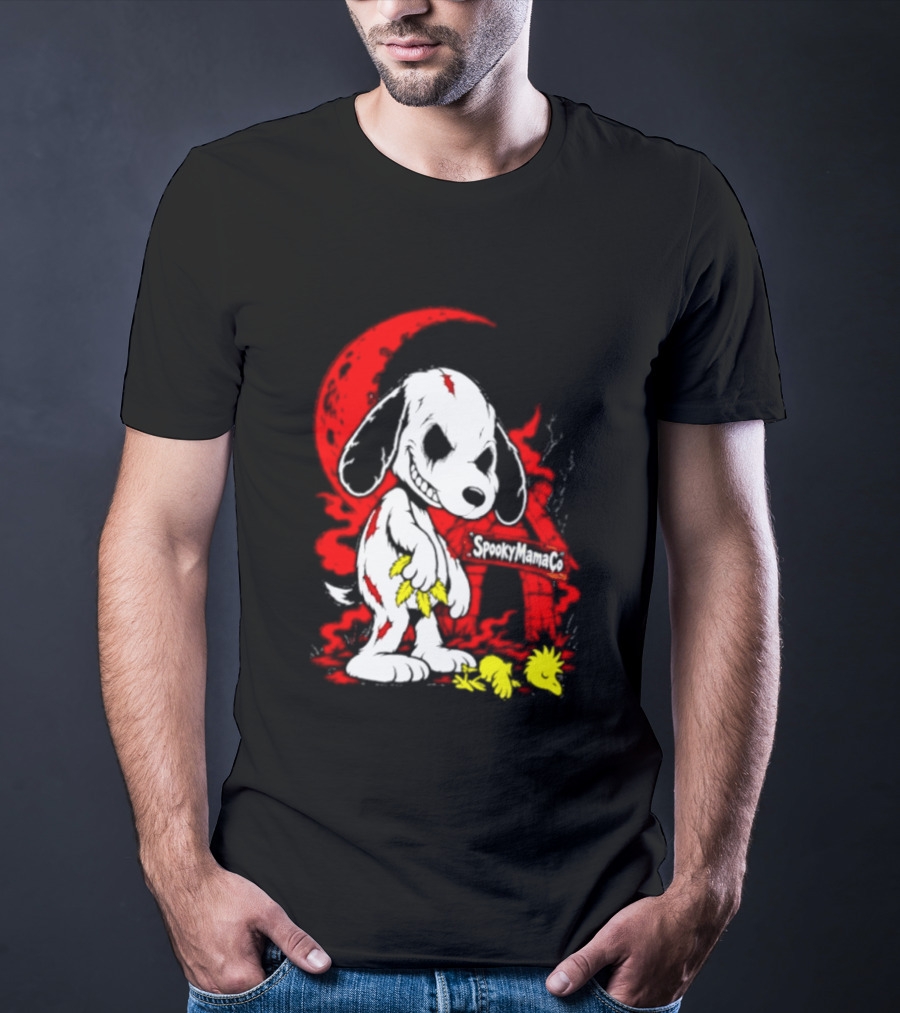SpookyMamaCo Zombie Snoopy Woodstock Red Moon Halloween T-Shirt