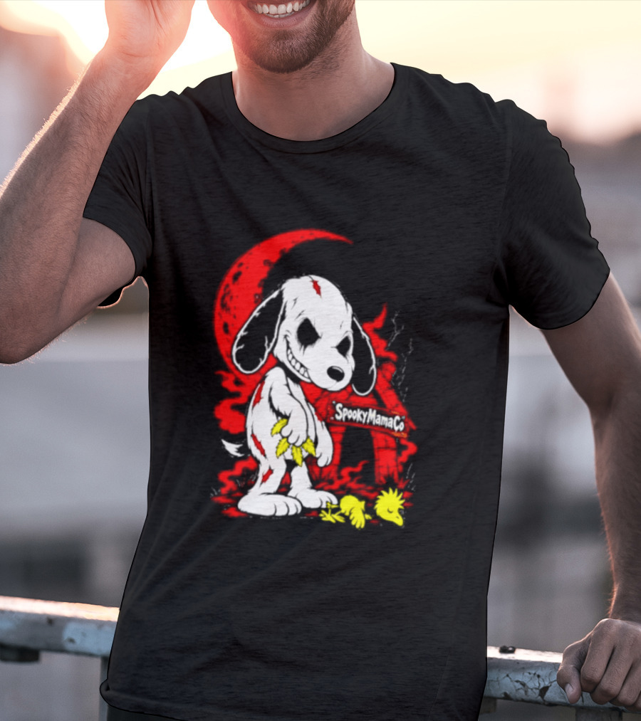 SpookyMamaCo Zombie Snoopy Woodstock Red Moon Halloween T-Shirt