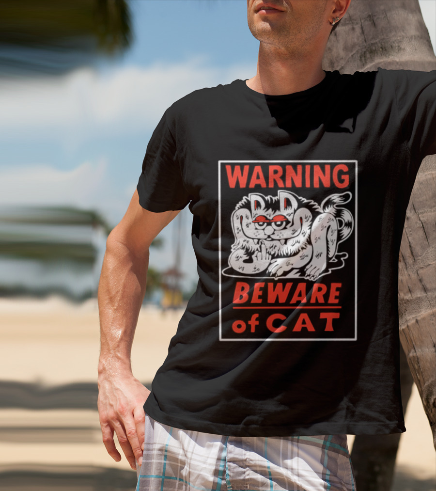 Warning Beware Of Cat Halloween Creepy Eyes T-Shirt