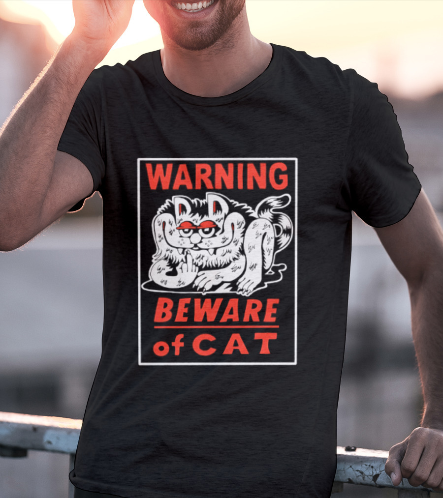 Warning Beware Of Cat Halloween Creepy Eyes T-Shirt
