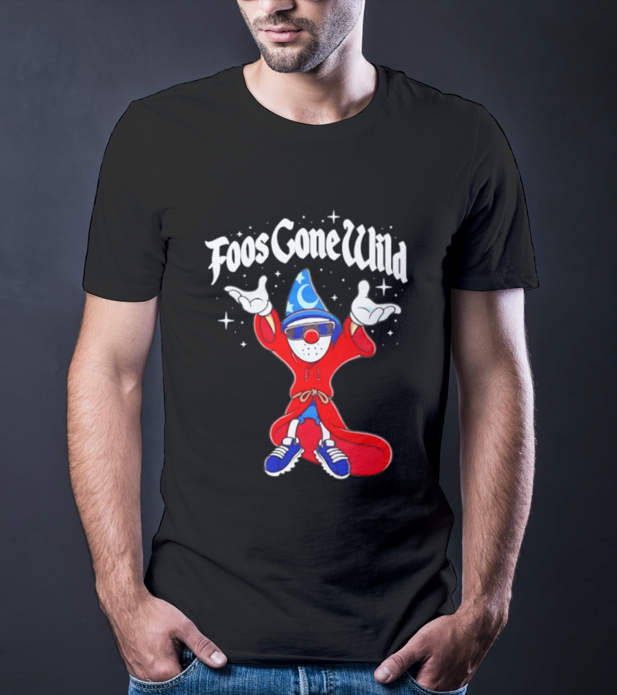 Foos Gone Wild Wizard Streetwear Cartoon Character With Blue Hat And Sunglasses T-Shirt