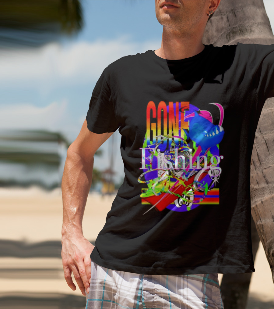 Gone Fishing Shark Rainbow Kayak Adventure T-Shirt