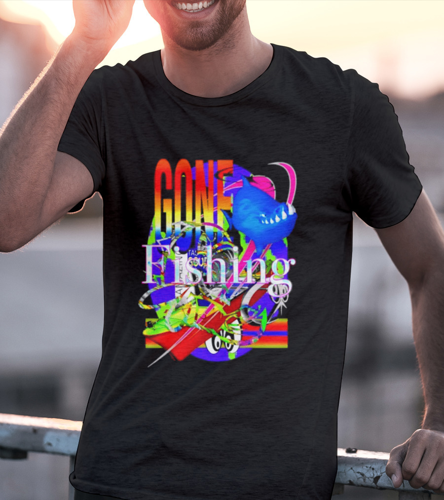 Gone Fishing Shark Rainbow Kayak Adventure T-Shirt
