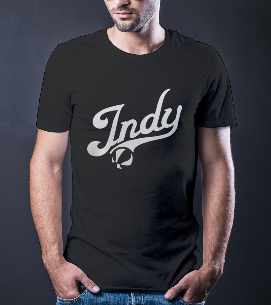 Indy Basketball Script Style With Iconic Ball Motif T-Shirt