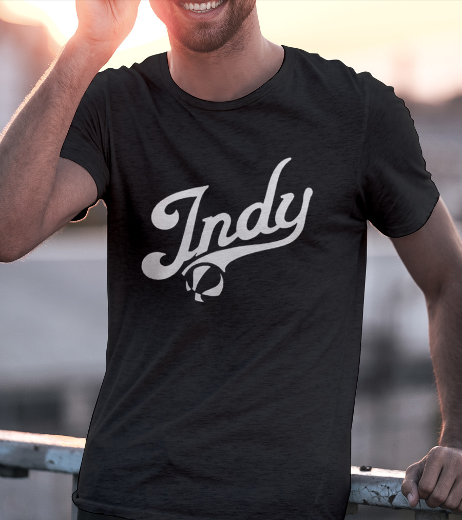 Indy Basketball Script Style With Iconic Ball Motif T-Shirt