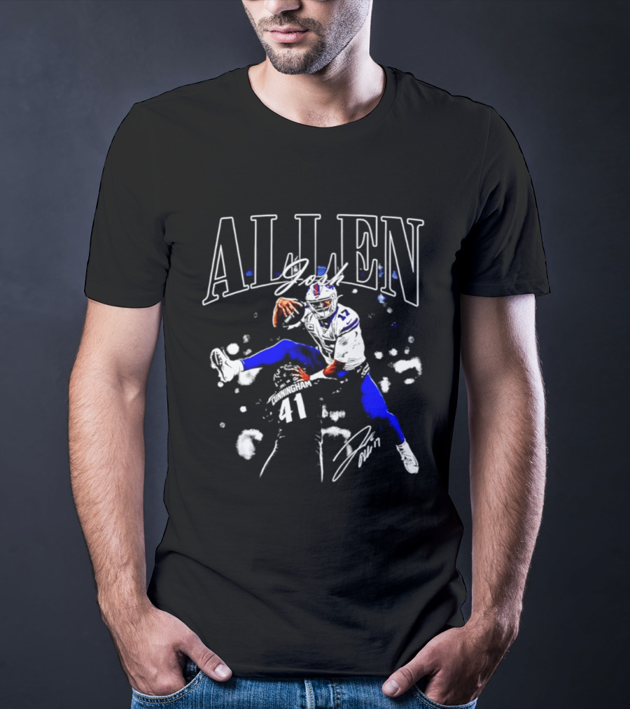 Allen Buffalo Air Jump Sketch Football T-Shirt