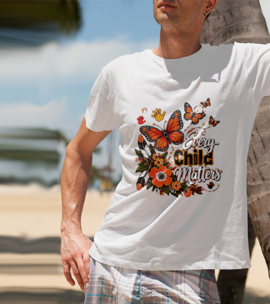 Every Child Matters Orange Butterfly Native Floral Anti Bully Kindness T-Shirt