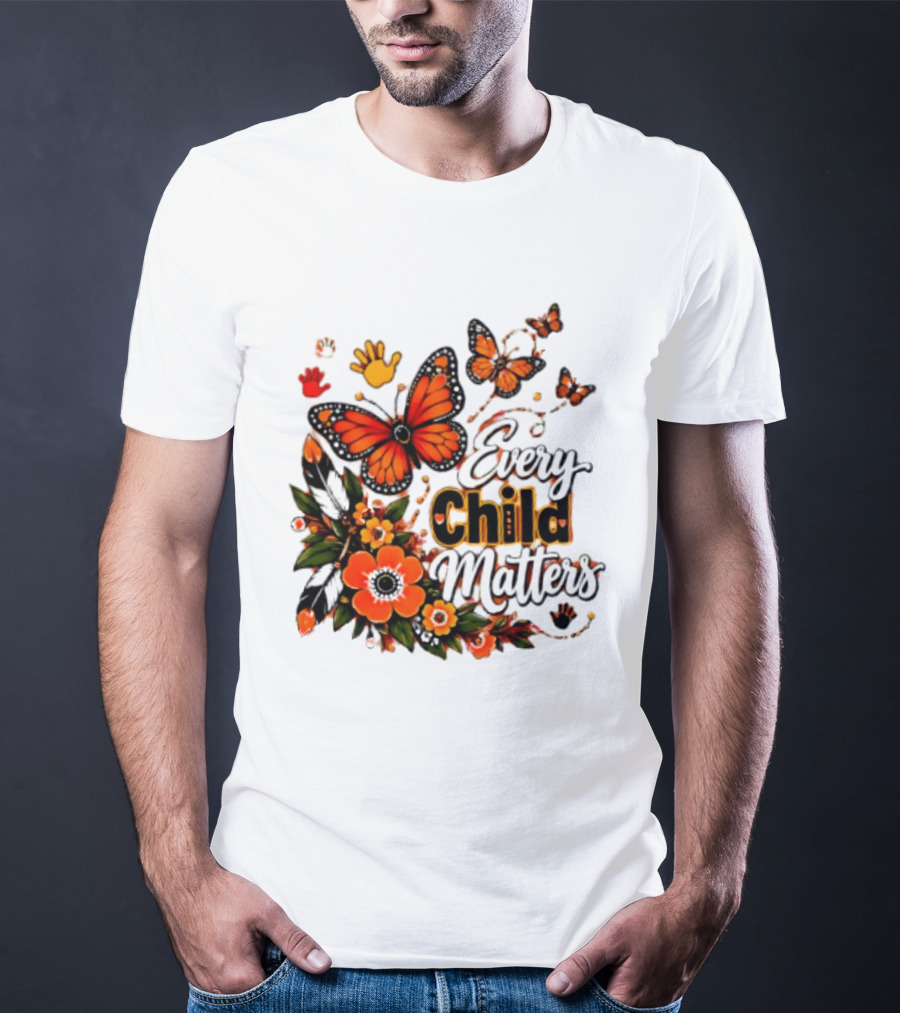 Every Child Matters Orange Butterfly Native Floral Anti Bully Kindness T-Shirt