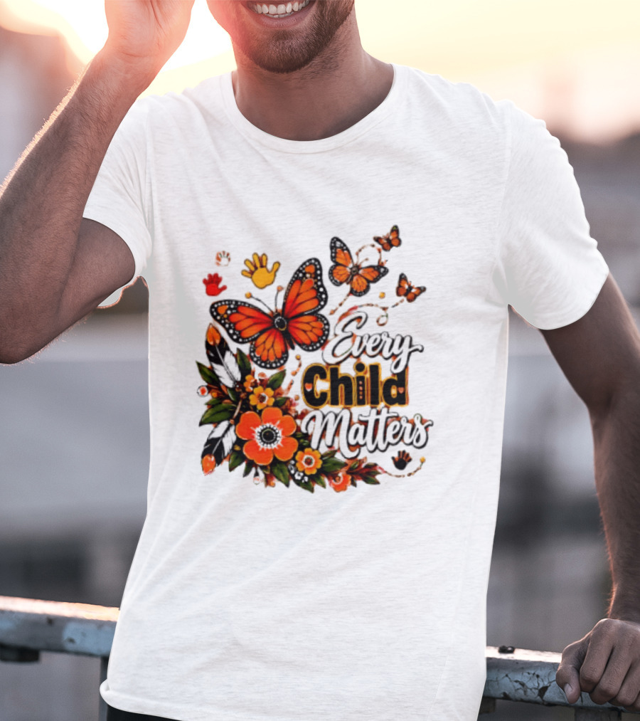 Every Child Matters Orange Butterfly Native Floral Anti Bully Kindness T-Shirt