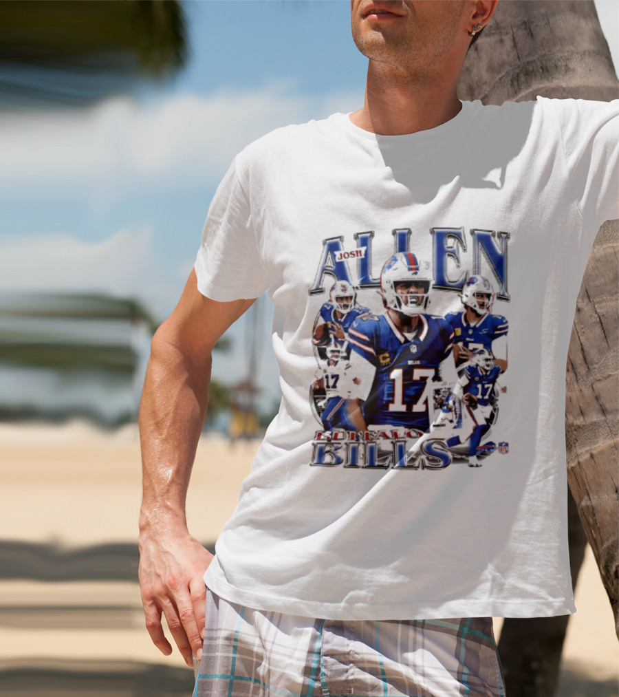 Josh Allen Buffalo Bills NFL Player Collage Featuring Number 17 Football Star T-Shirt