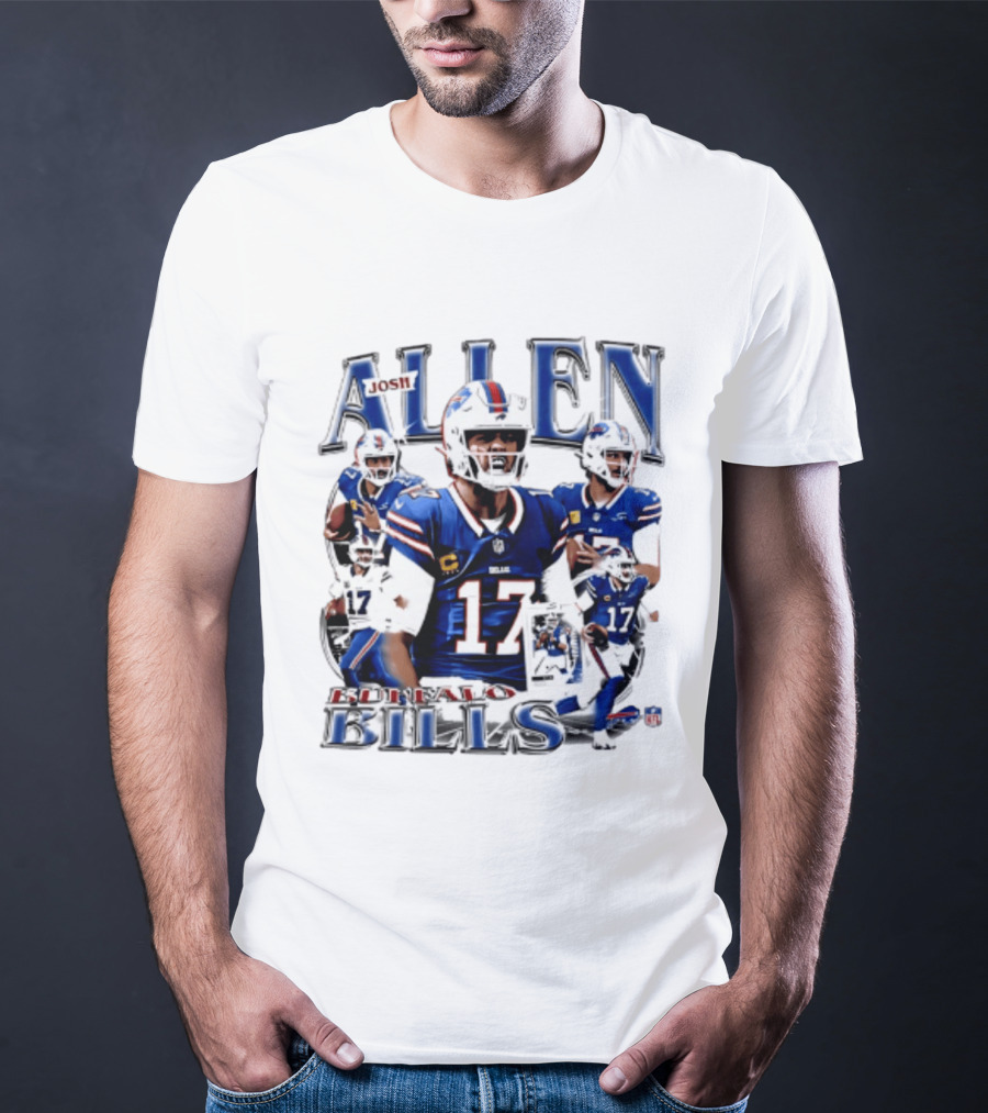 Josh Allen Buffalo Bills NFL Player Collage Featuring Number 17 Football Star T-Shirt