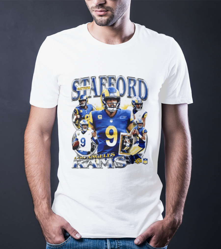 Matthew Stafford Los Angeles Rams 2026 Player Collage Number 9 Helmet Action Photos T-Shirt