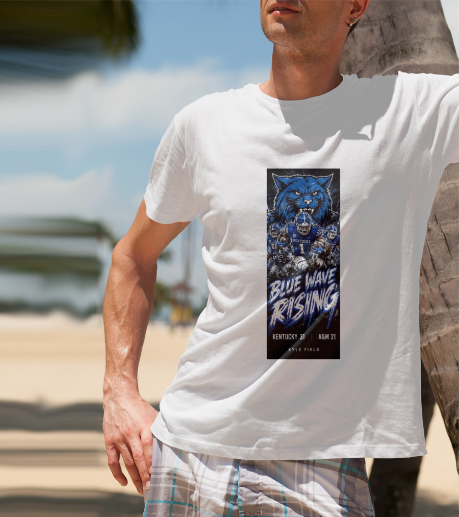 NCAA Kentucky Wildcats Blue Wave Rising 31 To 21 Victory At Texas AM Kyle Field T-Shirt