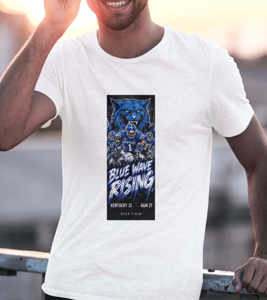 NCAA Kentucky Wildcats Blue Wave Rising 31 To 21 Victory At Texas AM Kyle Field T-Shirt