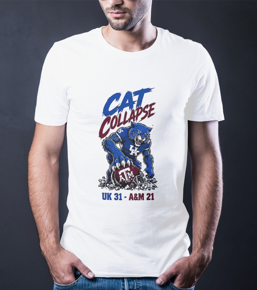 NCAA 2026 Matchup Kentucky Wildcats Vs Texas A&M Aggies Cat Collapse UK 31 A&M 21 T-Shirt