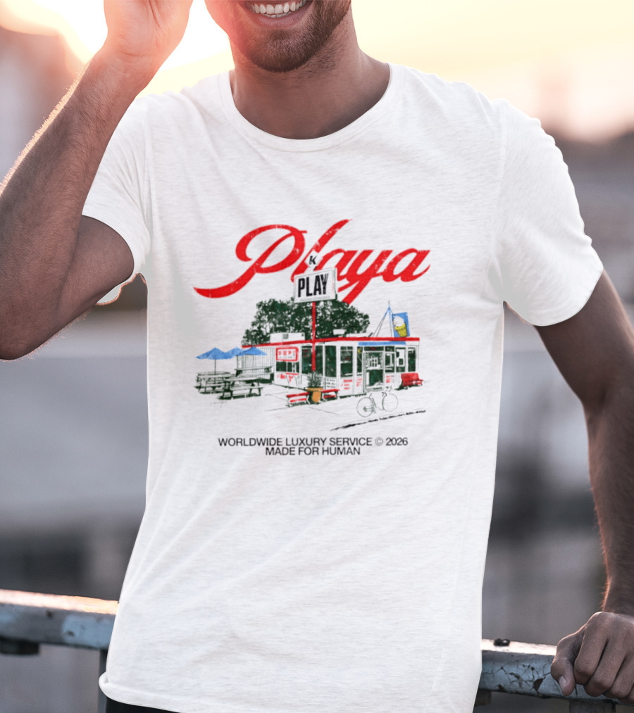 Playa K Play Worldwide Luxury Service 2026 Made For Human Bicycle Outdoor Scene T-Shirt