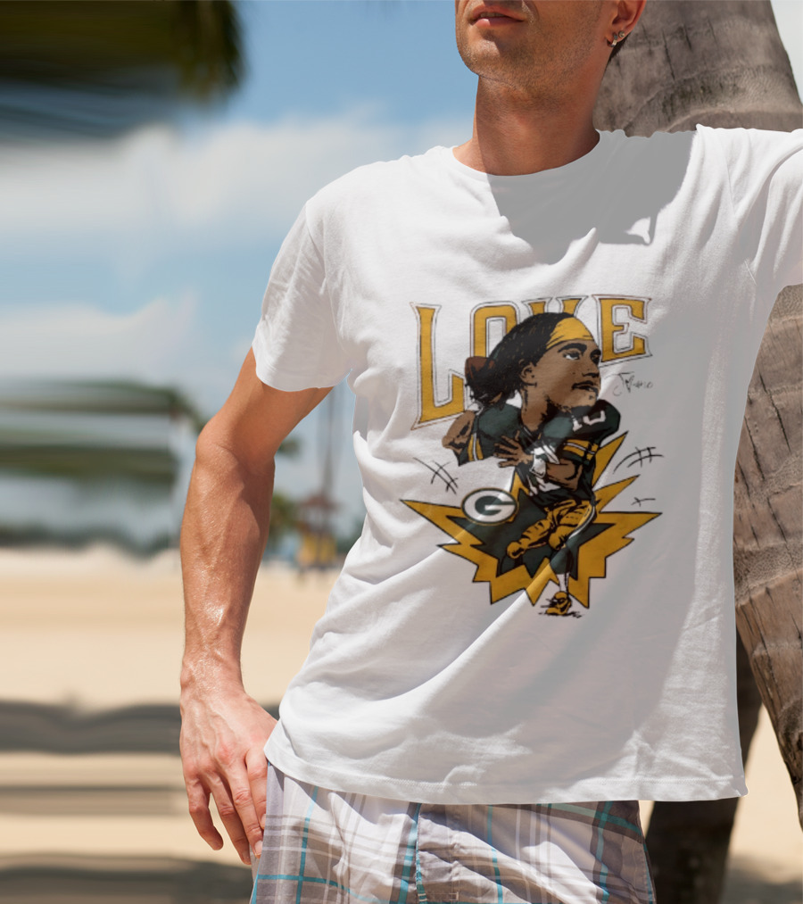 Green Bay Packers Jordan Love Caricature Football Star T-Shirt