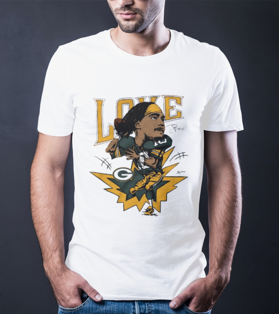 Green Bay Packers Jordan Love Caricature Football Star T-Shirt