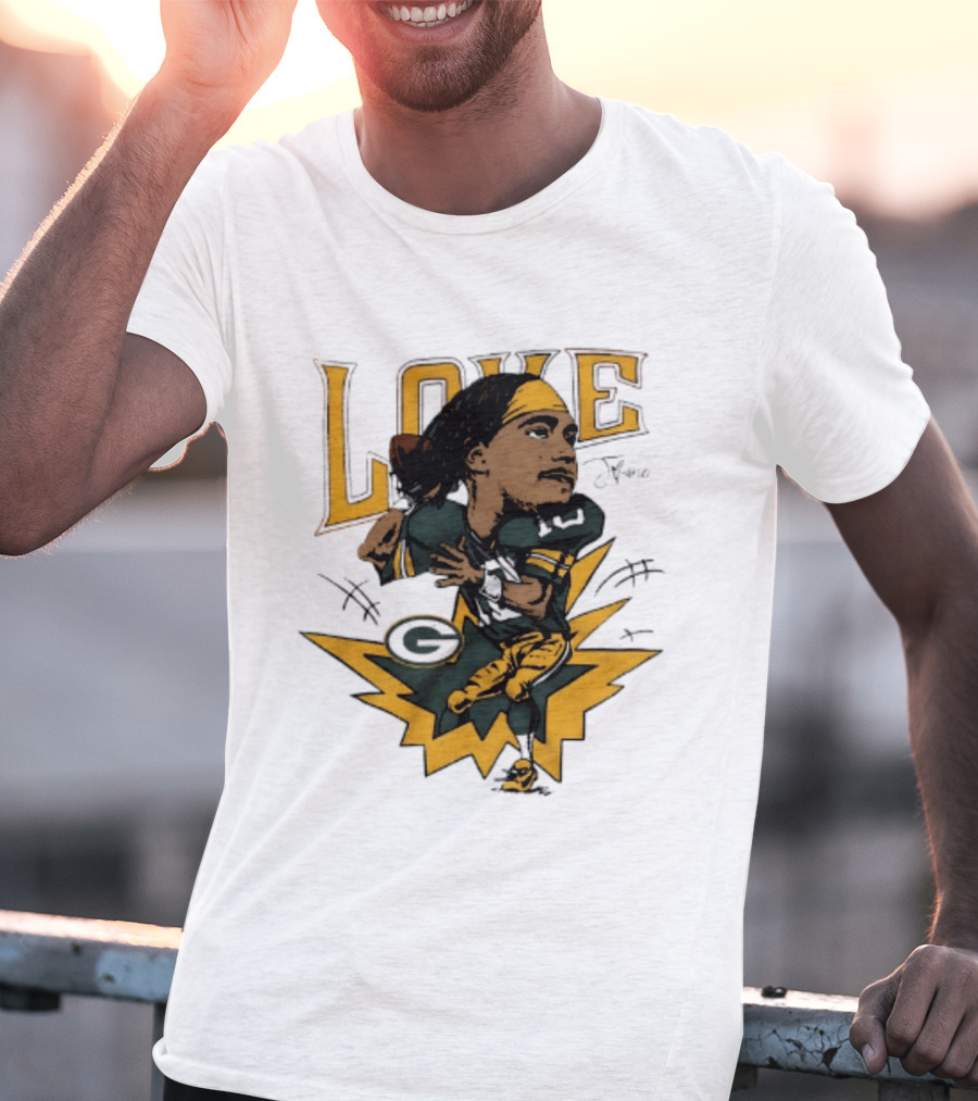 Green Bay Packers Jordan Love Caricature Football Star T-Shirt