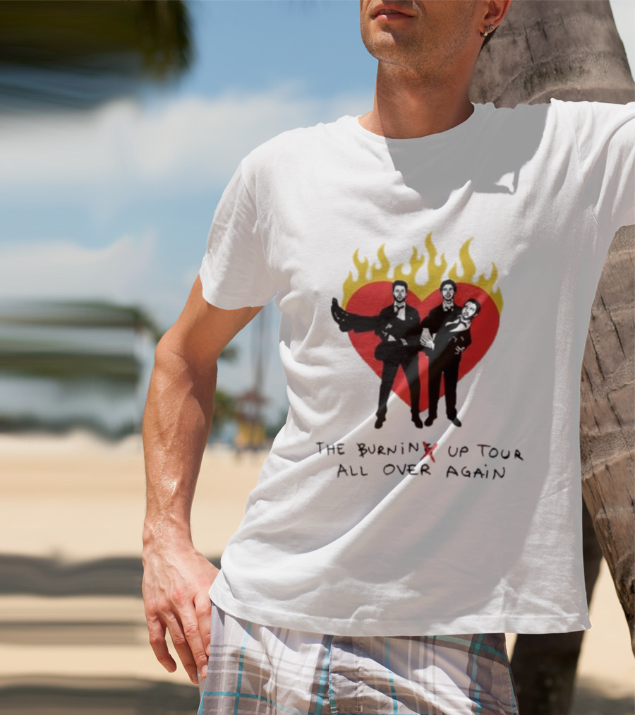 Jonas Brothers Burnin' Up Tour All Over Again Heart Flames Silhouette 2026 T-Shirt