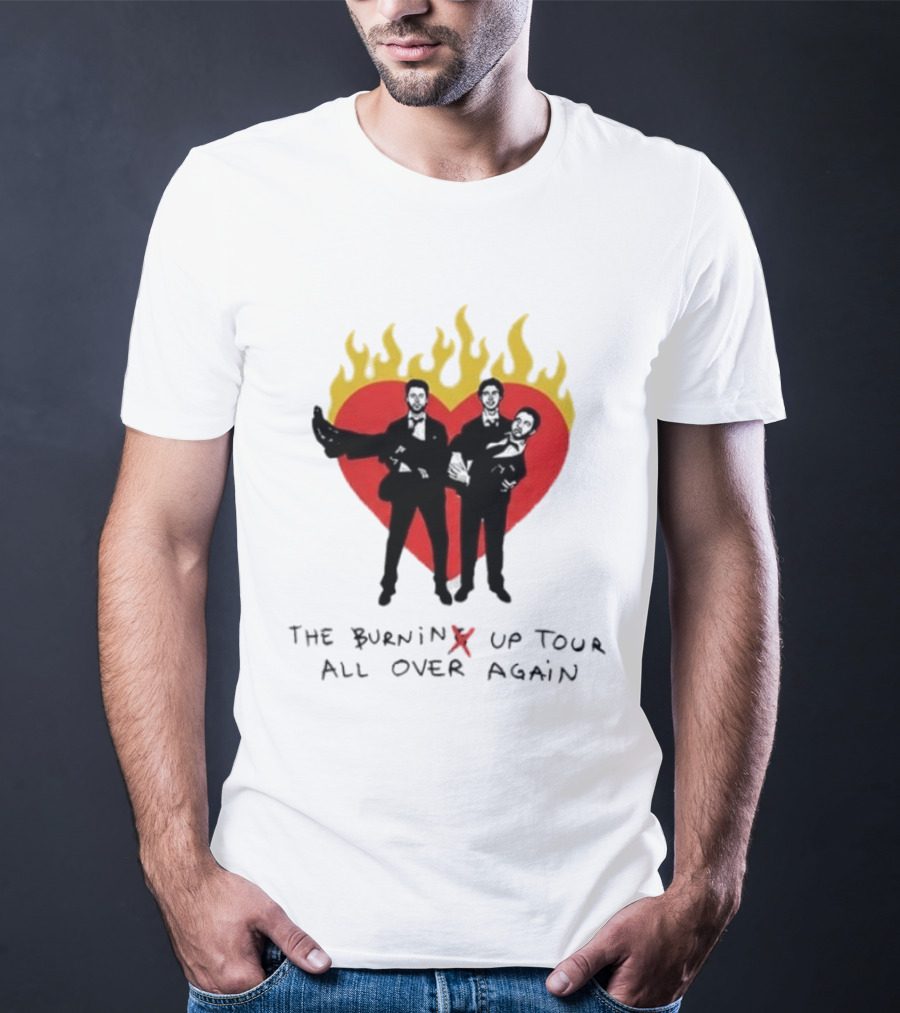 Jonas Brothers Burnin' Up Tour All Over Again Heart Flames Silhouette 2026 T-Shirt