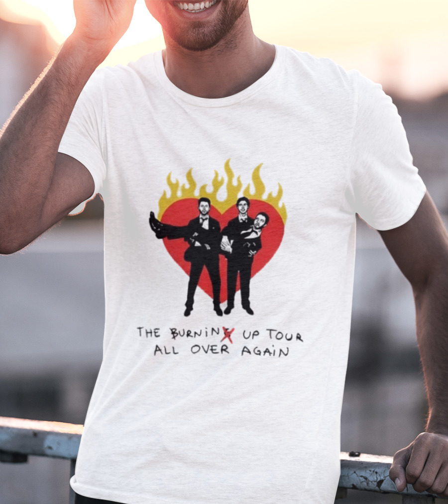 Jonas Brothers Burnin' Up Tour All Over Again Heart Flames Silhouette 2026 T-Shirt