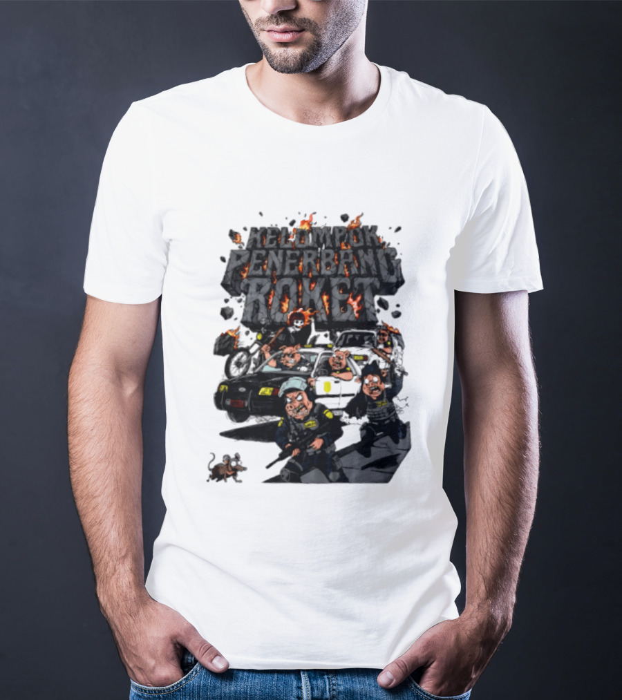 Kelompok Penerbang Roket Pig Police Bastard Burning Riot Scene T-Shirt