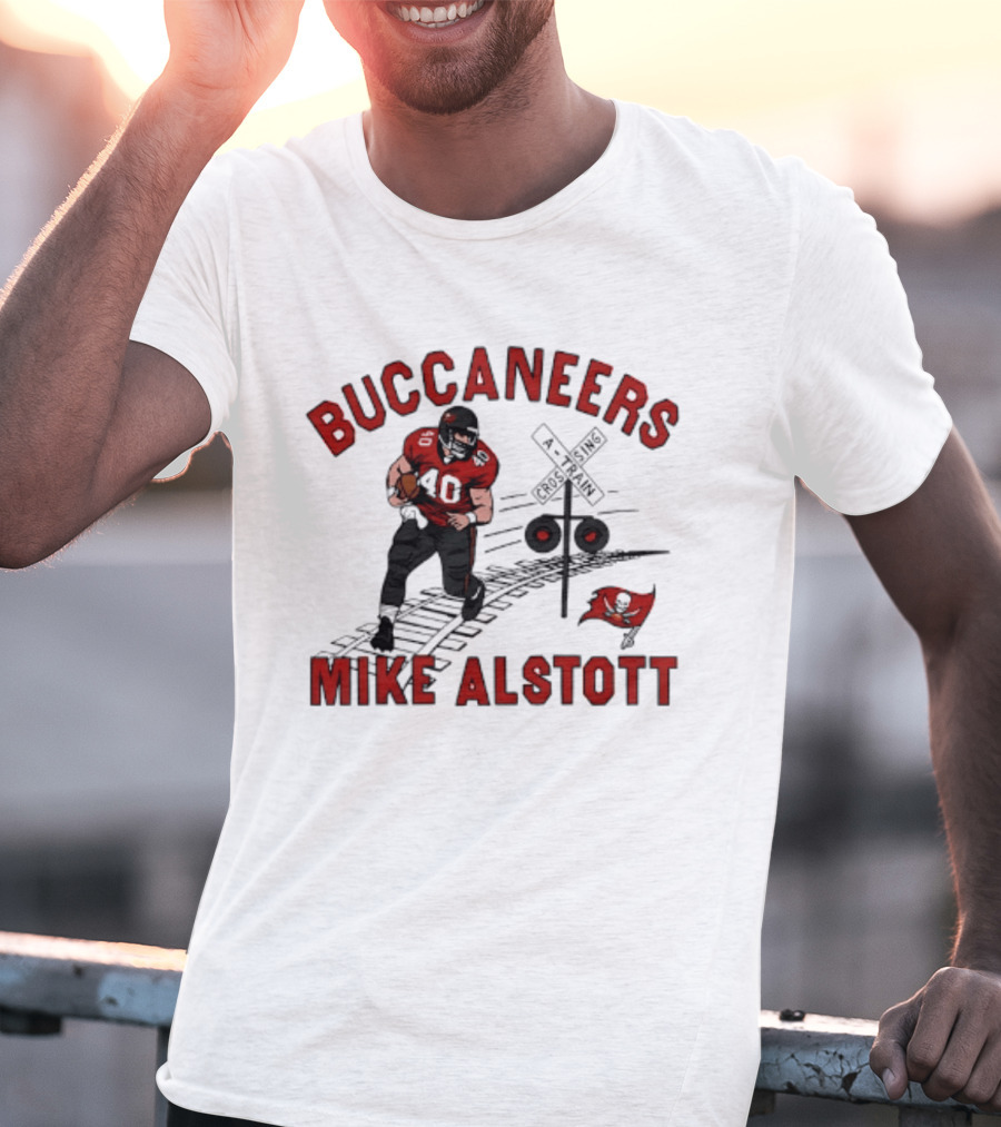 Buccaneers Mike Alstott Football Player Railroad Crossing T-Shirt