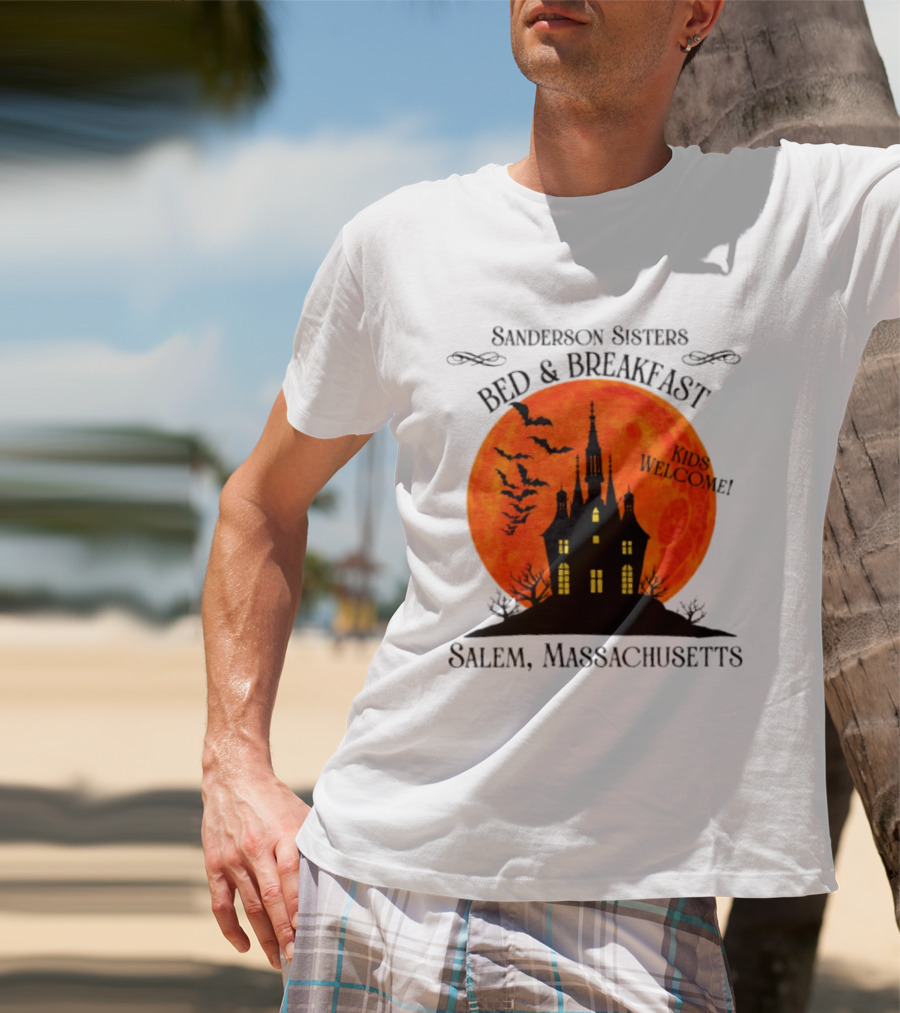 Sanderson Sisters Bed And Breakfast Kids Welcome Salem Massachusetts Halloween Bats Haunted House T-Shirt