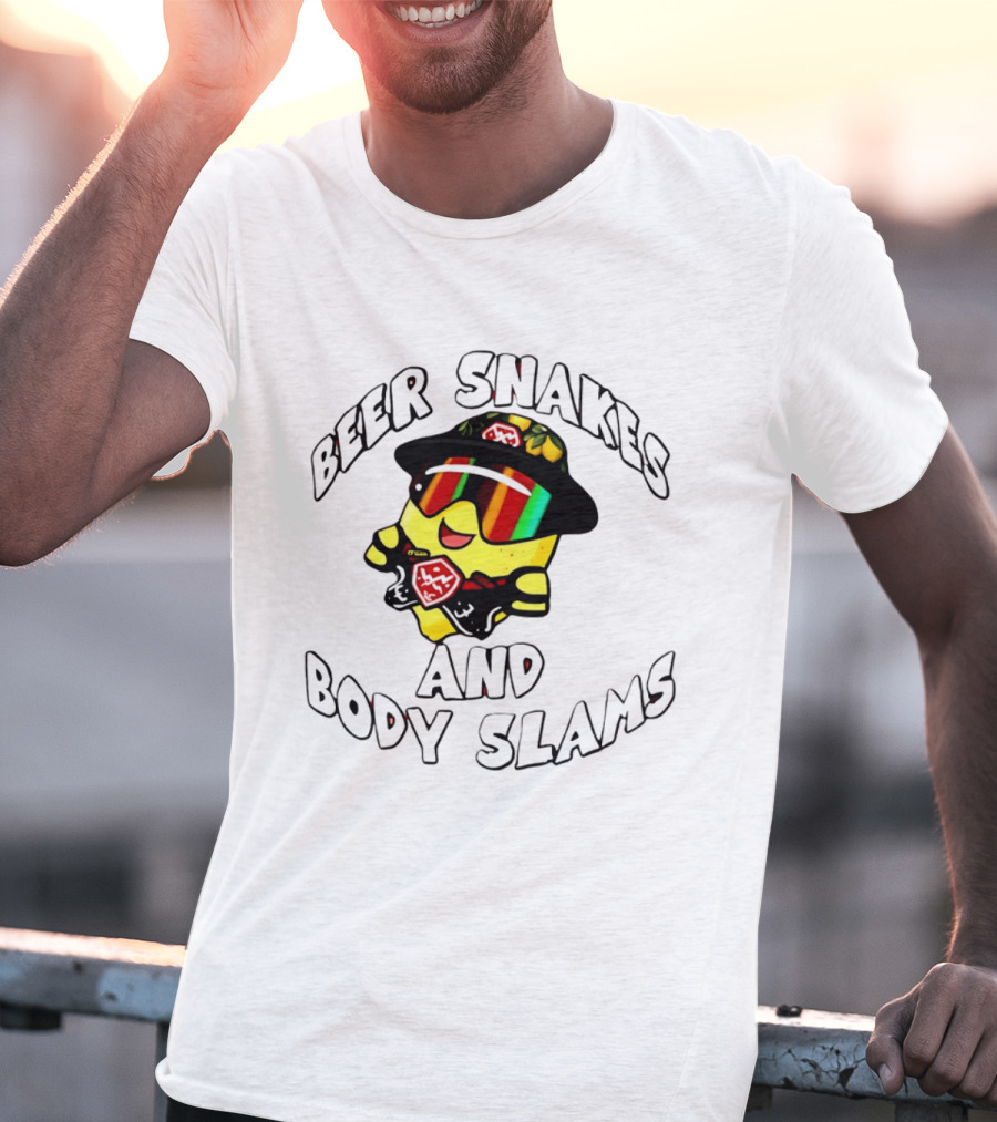 Beer Snakes And Body Slams Lemon Guy Fun Retro 90s T-Shirt