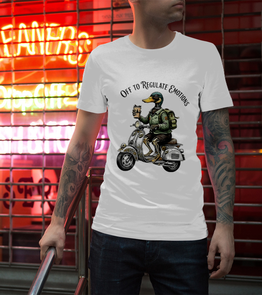 Off To Regulate Emotions Duck Scooter Coffee Adventure T-Shirt