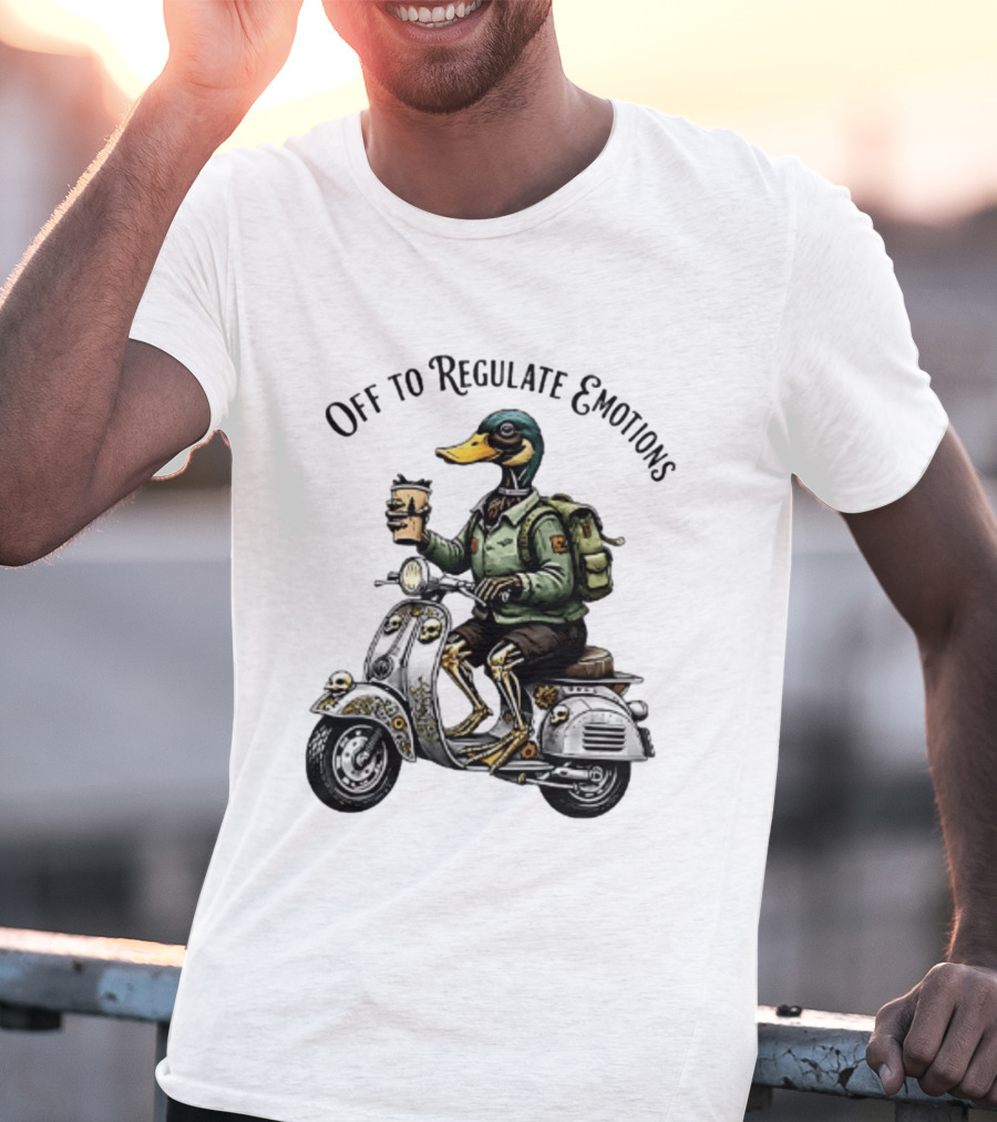 Off To Regulate Emotions Duck Scooter Coffee Adventure T-Shirt