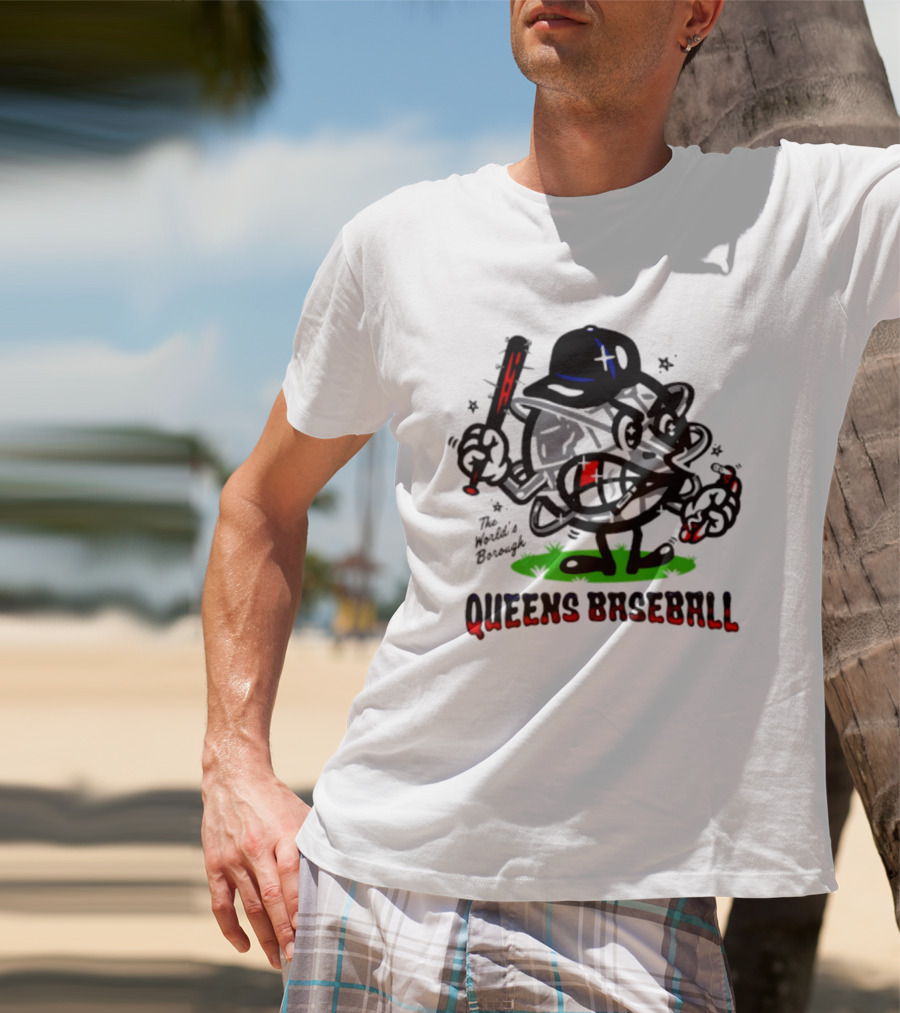 Queens Baseball The World's Borough Hot Dog Baseball Cap Cartoon T-Shirt