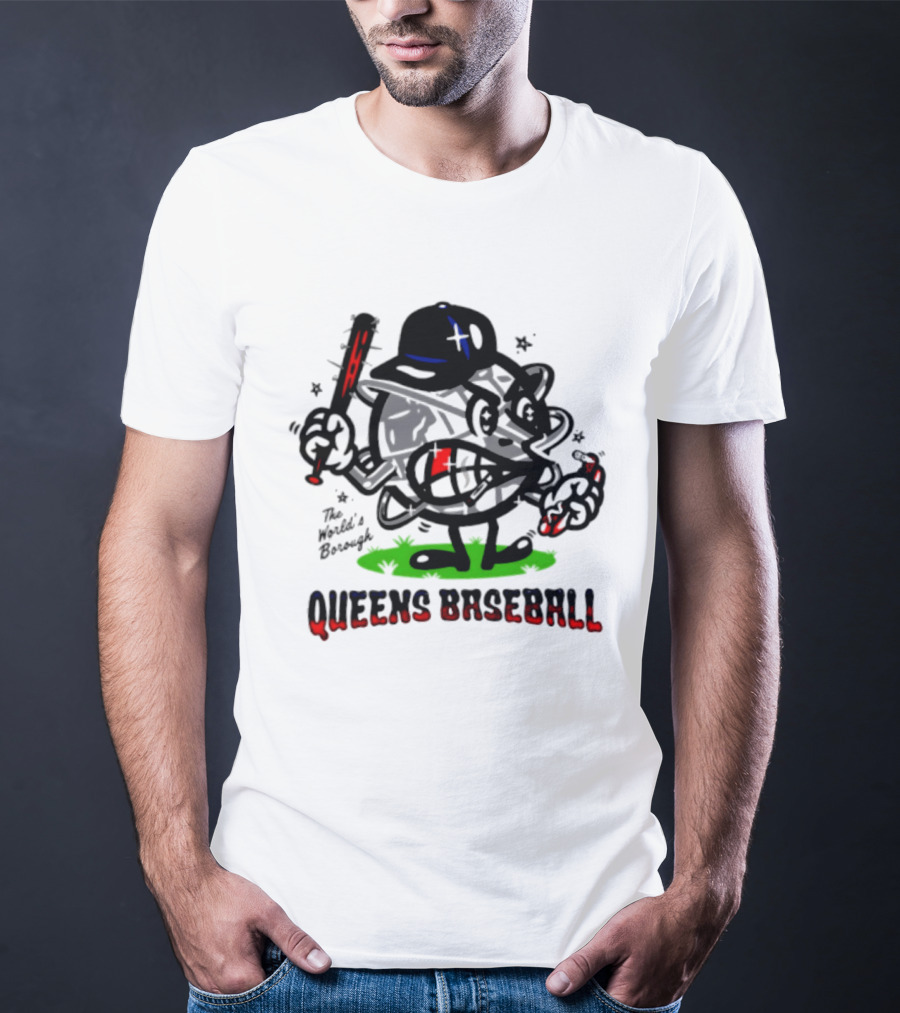 Queens Baseball The World's Borough Hot Dog Baseball Cap Cartoon T-Shirt