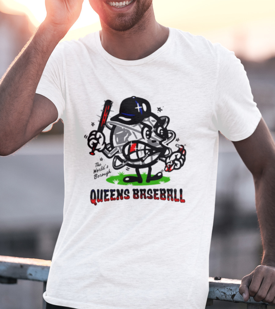 Queens Baseball The World's Borough Hot Dog Baseball Cap Cartoon T-Shirt