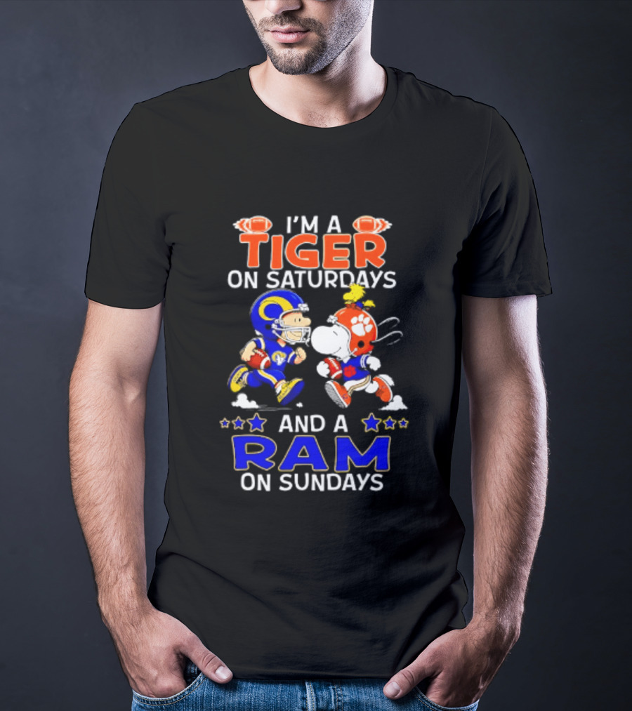 Peanuts I'm A Tiger On Saturdays And A Ram On Sundays Football Fans T-Shirt