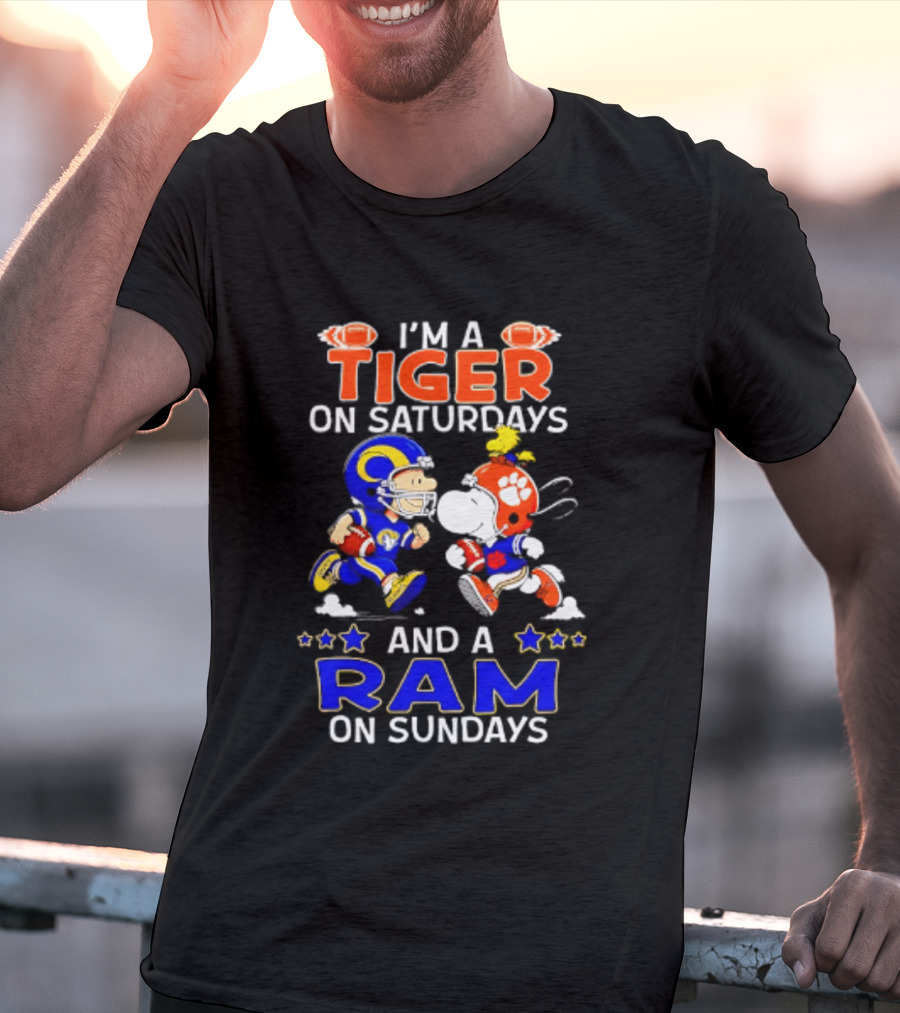 Peanuts I'm A Tiger On Saturdays And A Ram On Sundays Football Fans T-Shirt