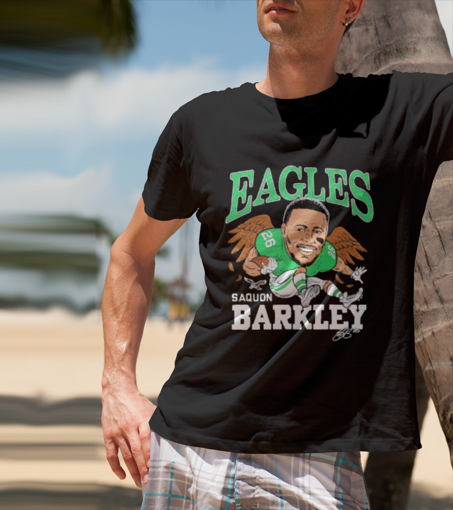 Eagles Saquon Barkley Caricature Green Wings 26 T-Shirt