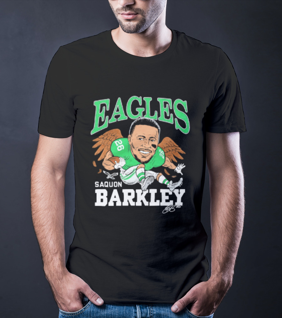 Eagles Saquon Barkley Caricature Green Wings 26 T-Shirt