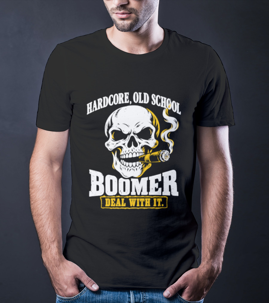 Hardcore Old School Boomer Skull Smoking Deal With It T-Shirt
