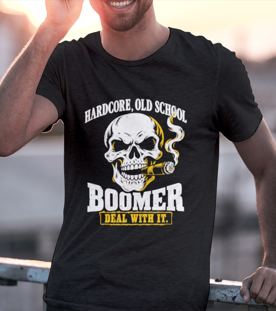 Hardcore Old School Boomer Skull Smoking Deal With It T-Shirt