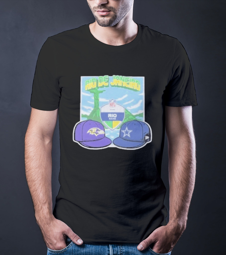 Rio De Janeiro NFL Cristo Redentor Baltimore Ravens Dallas Cowboys Cap Matchup T-Shirt