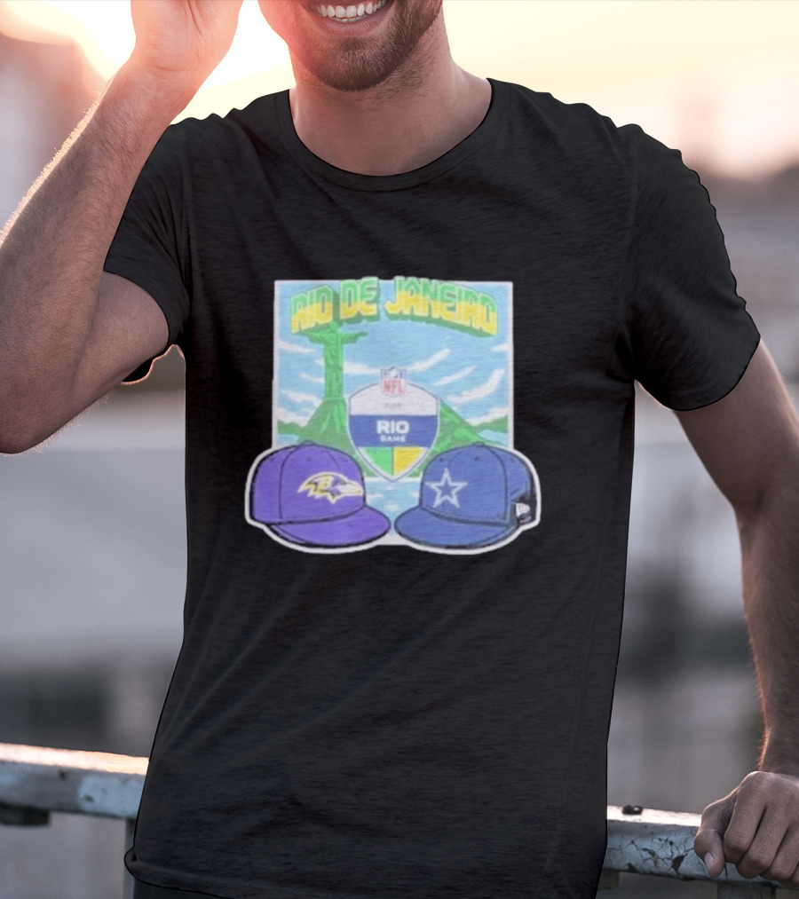 Rio De Janeiro NFL Cristo Redentor Baltimore Ravens Dallas Cowboys Cap Matchup T-Shirt