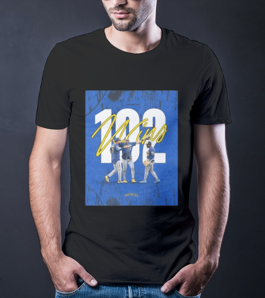 Milwaukee Brewers 102 Wins Blue Background Team Celebration T-Shirt