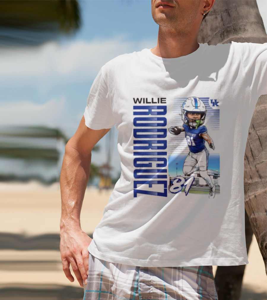 Willie Rodriguez 81 Kentucky Wildcats NCAA Football Player Name Caricature T-Shirt